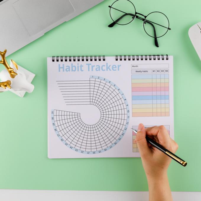 Tłuszcz papierowy Nieznany termin Agenda Celem Codzienny Miesięczny Roczny Spiralny Dziennik Planner Habit Tracker 5